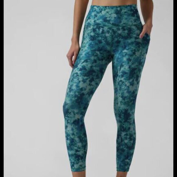 Athleta Salutation Stash 7/8 tight M turquoise blue tie-dye NWOT - Picture 1 of 15